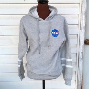 Ladies Classic Insignia Heathered Gray with White Rings NASA Space Shuttle Pullo